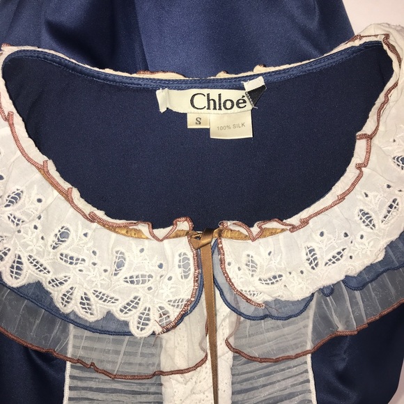 Chloe Cerulean Silk Ruffled Lace 3/4 Sleeve Dress - Picture 3 of 10